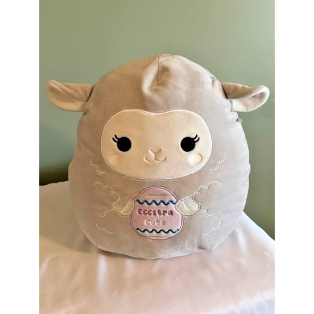 Squishmallows Olana‎ the Lamb 14-inch 2023 Easter Squad Grey White Purple Egg